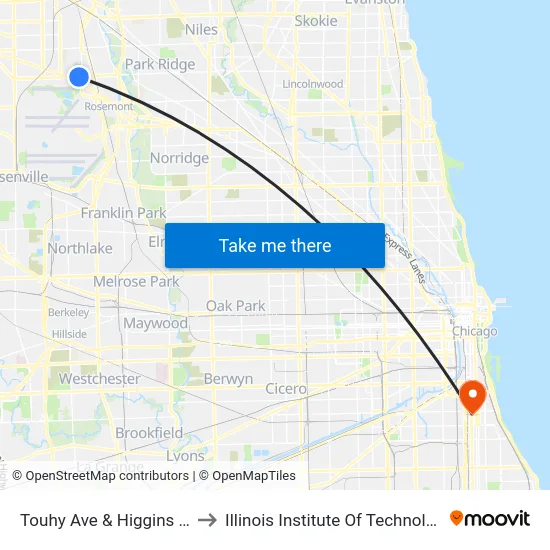 Touhy Ave & Higgins Rd to Illinois Institute Of Technology map