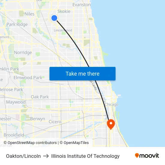 Oakton/Lincoln to Illinois Institute Of Technology map
