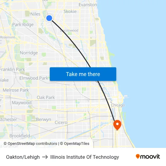 Oakton/Lehigh to Illinois Institute Of Technology map
