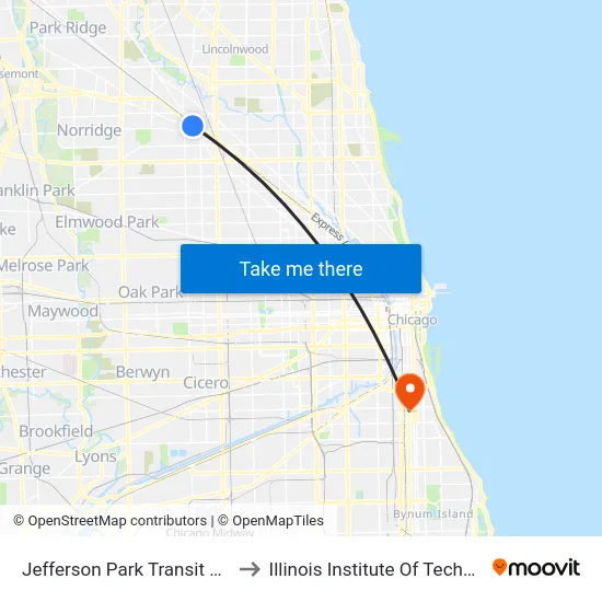 Jefferson Park Transit Center to Illinois Institute Of Technology map