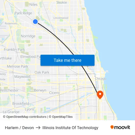 Harlem / Devon to Illinois Institute Of Technology map