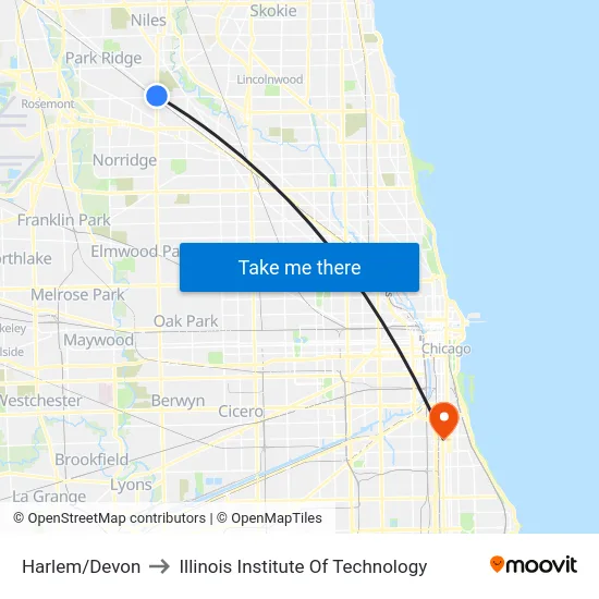 Harlem/Devon to Illinois Institute Of Technology map