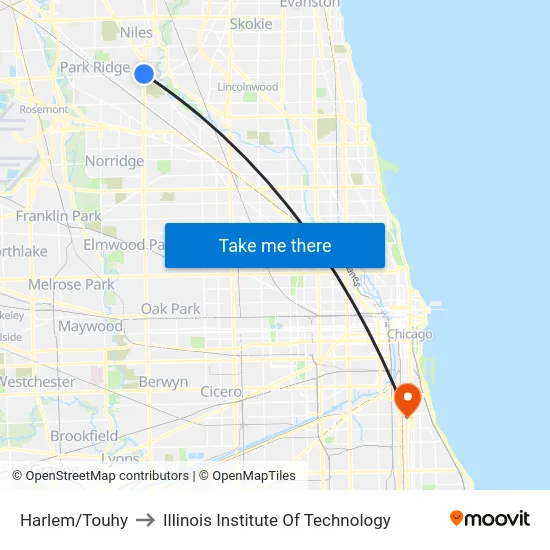 Harlem/Touhy to Illinois Institute Of Technology map