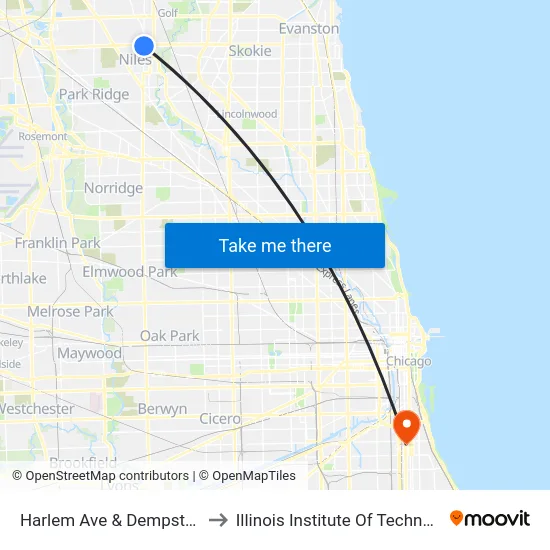 Harlem Ave & Dempster St to Illinois Institute Of Technology map