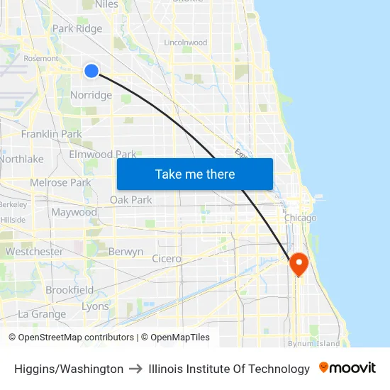 Higgins/Washington to Illinois Institute Of Technology map