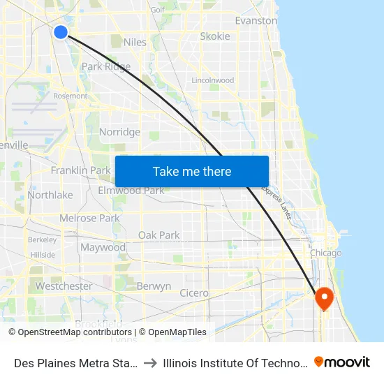 Des Plaines Metra Station to Illinois Institute Of Technology map