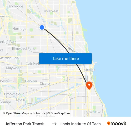 Jefferson Park Transit Center to Illinois Institute Of Technology map