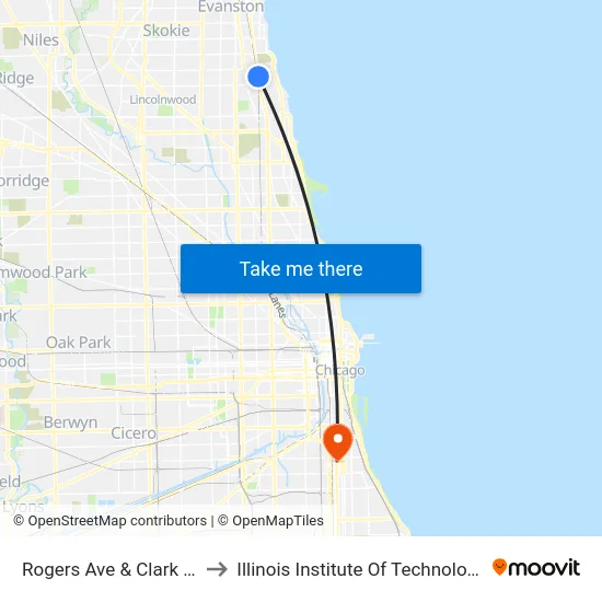 Rogers Ave & Clark St to Illinois Institute Of Technology map