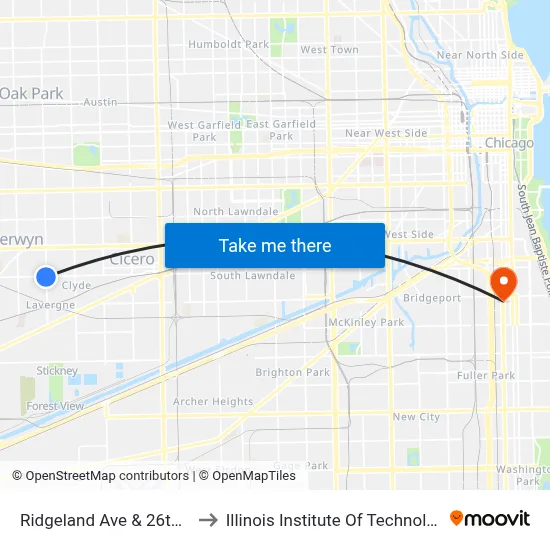 Ridgeland Ave & 26th St to Illinois Institute Of Technology map