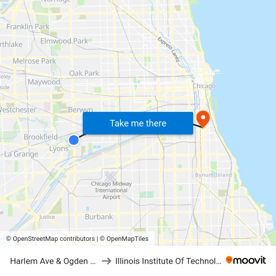 Harlem Ave & Ogden Ave to Illinois Institute Of Technology map