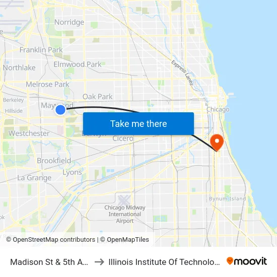 Madison St & 5th Ave to Illinois Institute Of Technology map
