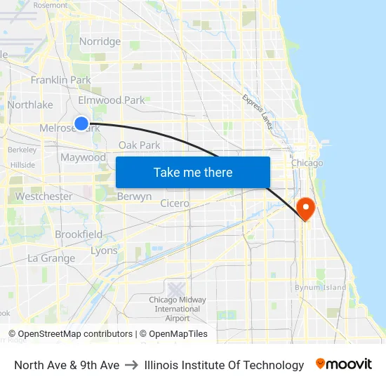 North Ave & 9th Ave to Illinois Institute Of Technology map