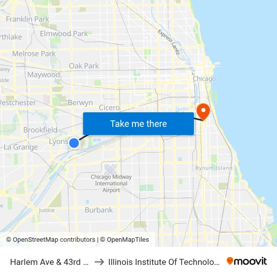 Harlem Ave & 43rd St to Illinois Institute Of Technology map