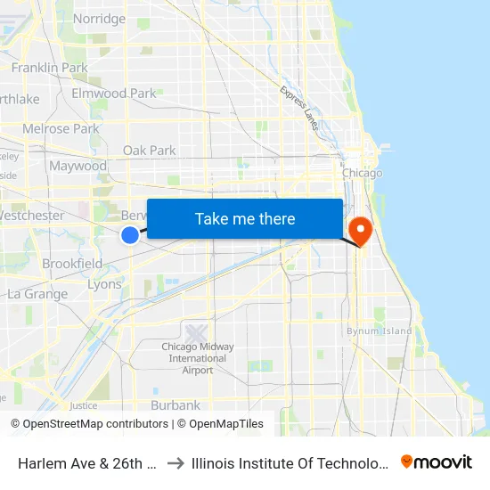 Harlem Ave & 26th St to Illinois Institute Of Technology map
