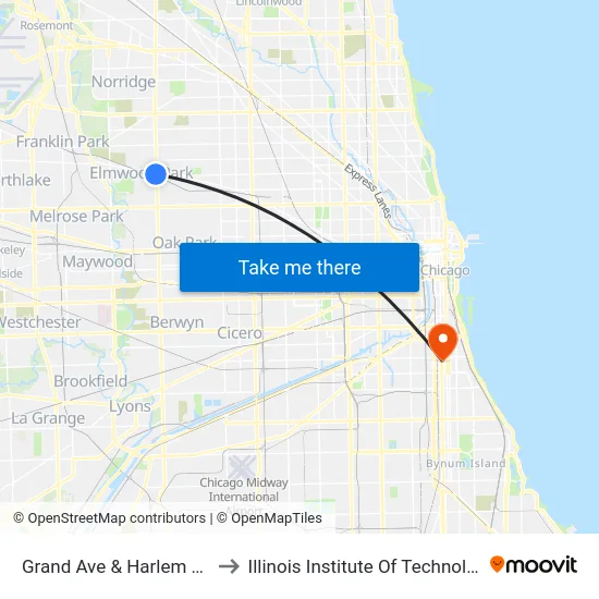 Grand Ave & Harlem Ave to Illinois Institute Of Technology map