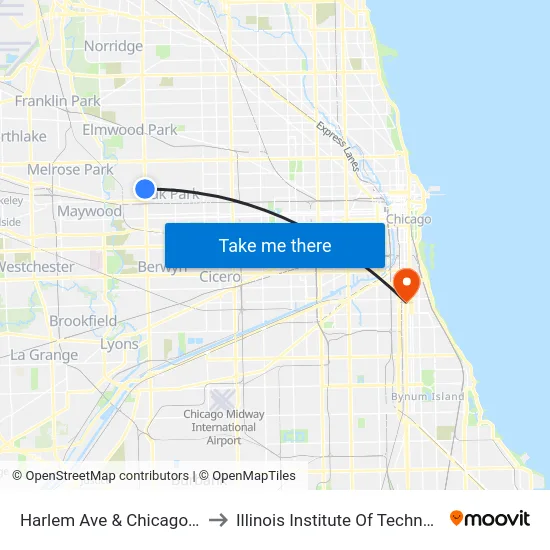 Harlem Ave & Chicago Ave to Illinois Institute Of Technology map