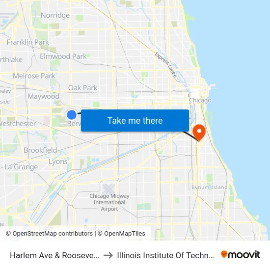 Harlem Ave & Roosevelt Rd to Illinois Institute Of Technology map