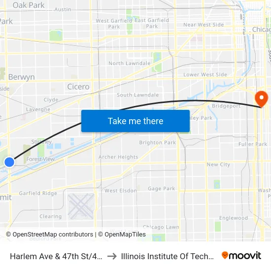 Harlem Ave & 47th St/46th St to Illinois Institute Of Technology map