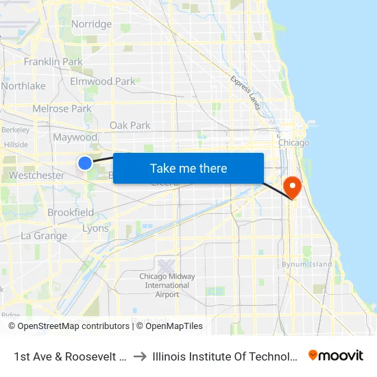 1st Ave & Roosevelt Rd to Illinois Institute Of Technology map