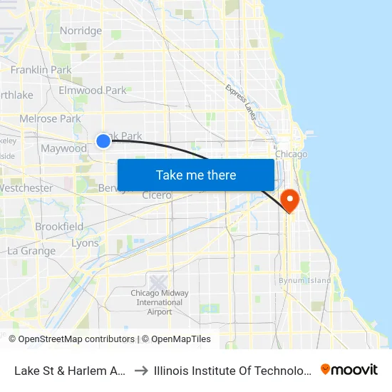 Lake St & Harlem Ave to Illinois Institute Of Technology map