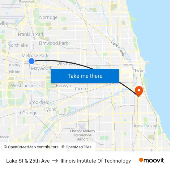 Lake St & 25th Ave to Illinois Institute Of Technology map