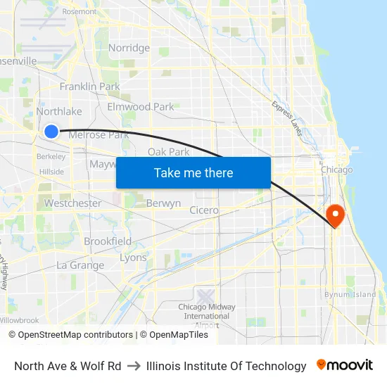 North Ave & Wolf Rd to Illinois Institute Of Technology map