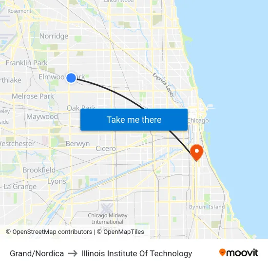 Grand/Nordica to Illinois Institute Of Technology map