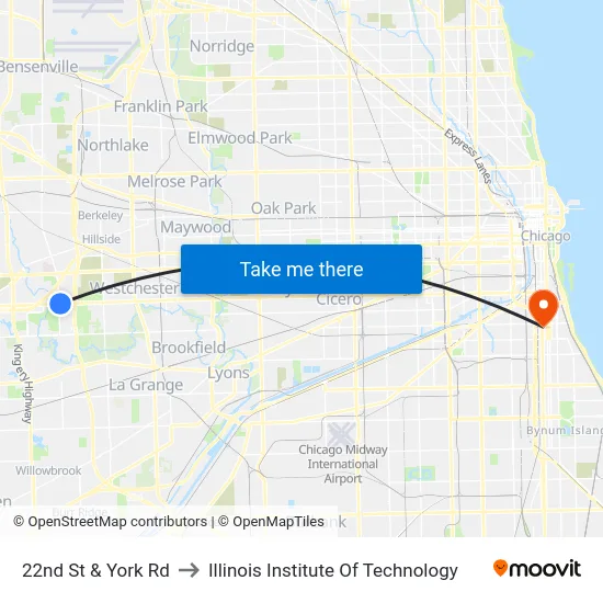 22nd St & York Rd to Illinois Institute Of Technology map