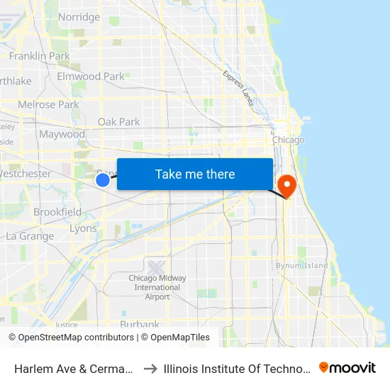 Harlem Ave & Cermak Rd to Illinois Institute Of Technology map