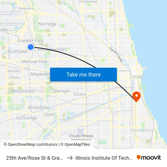 25th Ave/Rose St & Grand Ave to Illinois Institute Of Technology map