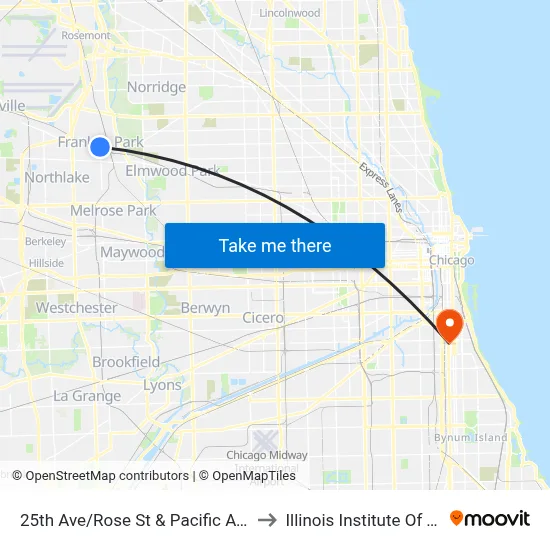 25th Ave/Rose St & Pacific Ave/Belmont Ave to Illinois Institute Of Technology map