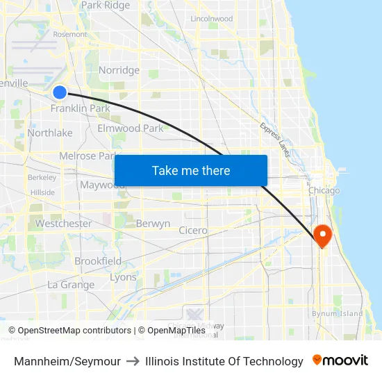 Mannheim/Seymour to Illinois Institute Of Technology map
