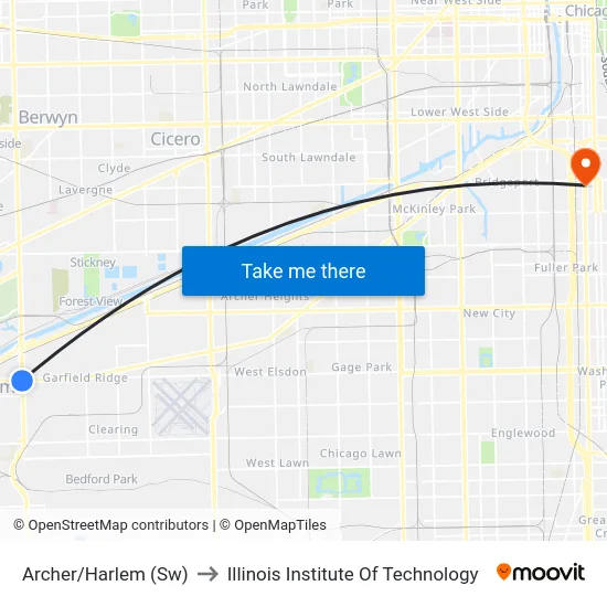 Archer/Harlem (Sw) to Illinois Institute Of Technology map