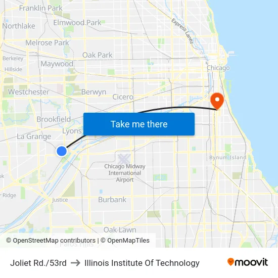 Joliet Rd./53rd to Illinois Institute Of Technology map