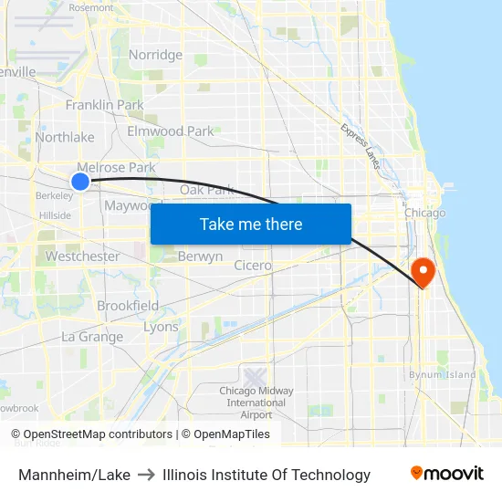 Mannheim/Lake to Illinois Institute Of Technology map