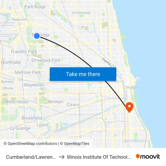 Cumberland/Lawrence to Illinois Institute Of Technology map