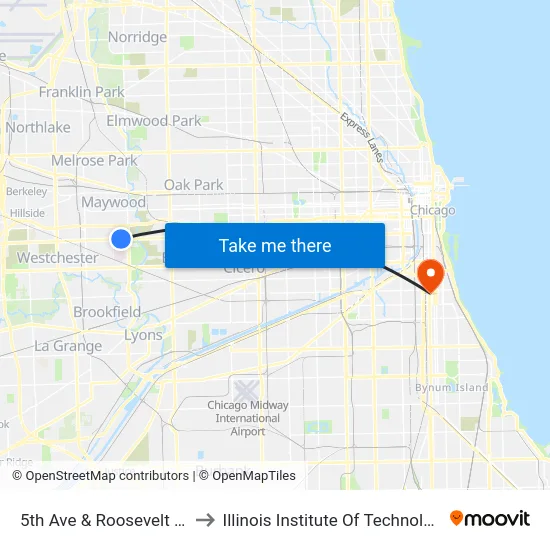 5th Ave & Roosevelt Rd to Illinois Institute Of Technology map