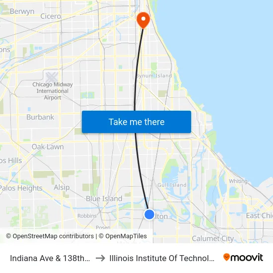 Indiana Ave & 138th St to Illinois Institute Of Technology map
