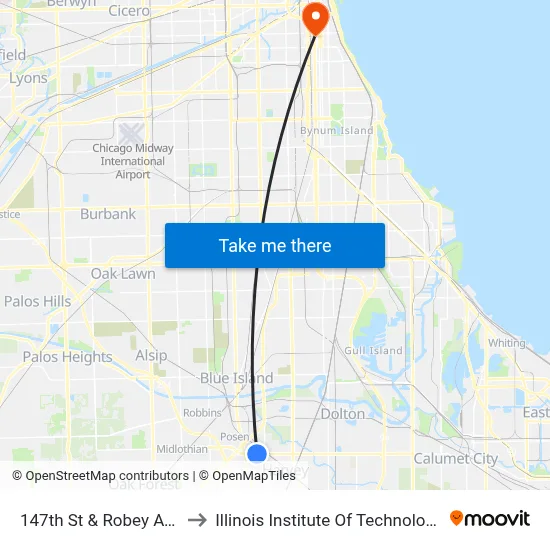 147th St & Robey Ave to Illinois Institute Of Technology map