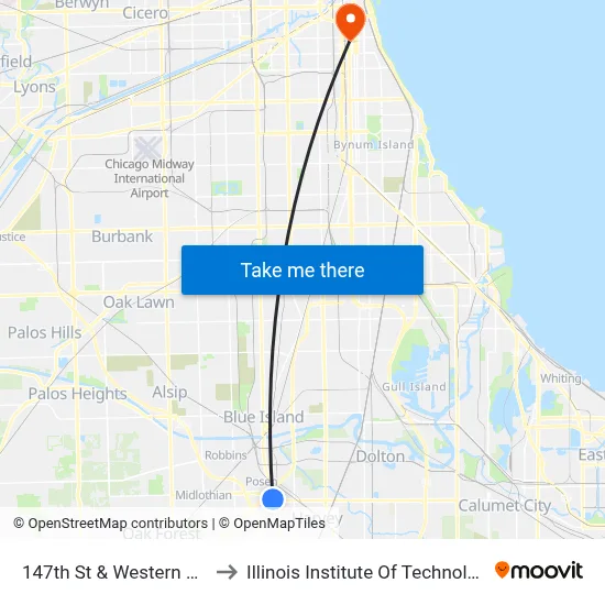 147th St & Western Ave to Illinois Institute Of Technology map