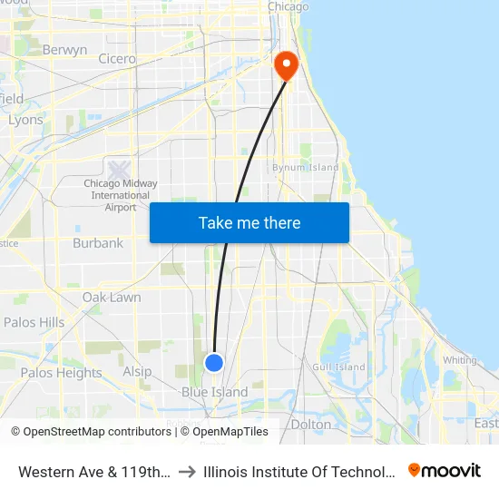 Western Ave & 119th St to Illinois Institute Of Technology map