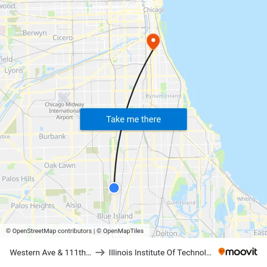 Western Ave & 111th St to Illinois Institute Of Technology map