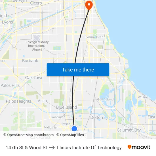 147th St & Wood St to Illinois Institute Of Technology map