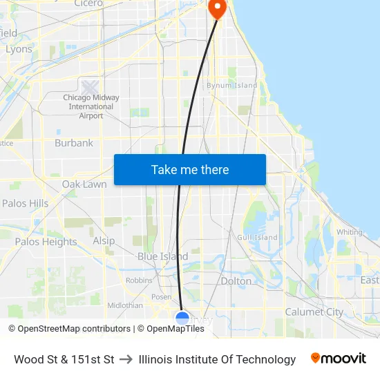 Wood St & 151st St to Illinois Institute Of Technology map
