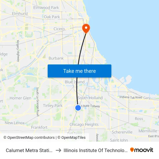 Calumet Metra Station to Illinois Institute Of Technology map