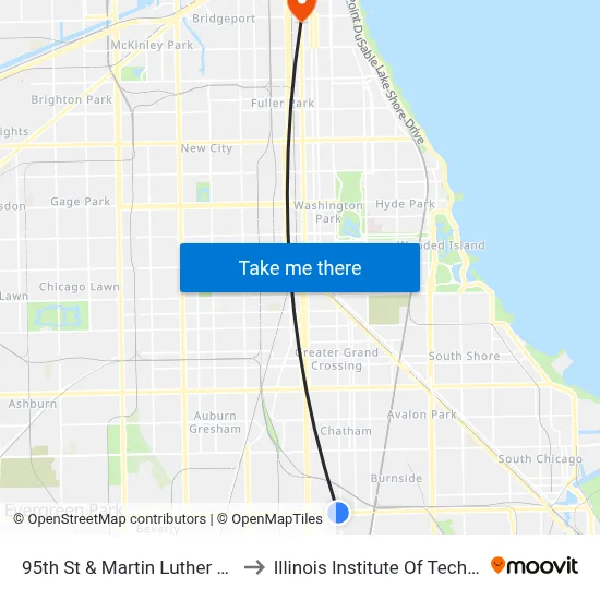 95th St & Martin Luther King Dr to Illinois Institute Of Technology map