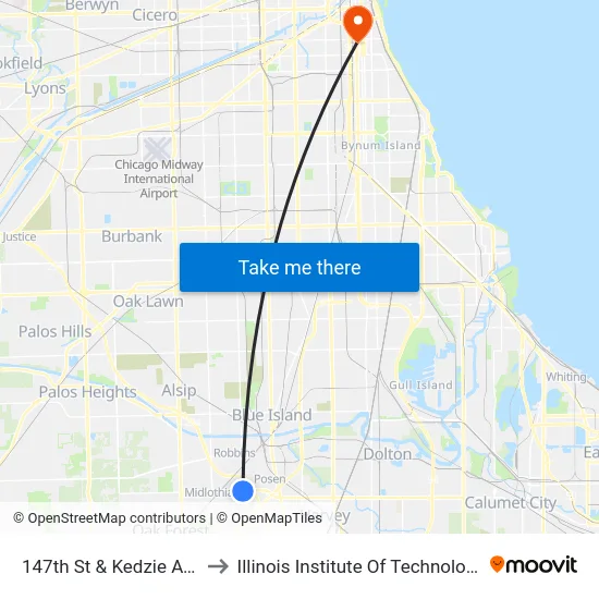 147th St & Kedzie Ave to Illinois Institute Of Technology map