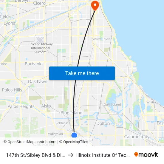 147th St/Sibley Blvd & Dixie Hwy to Illinois Institute Of Technology map