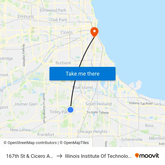 167th St & Cicero Ave to Illinois Institute Of Technology map