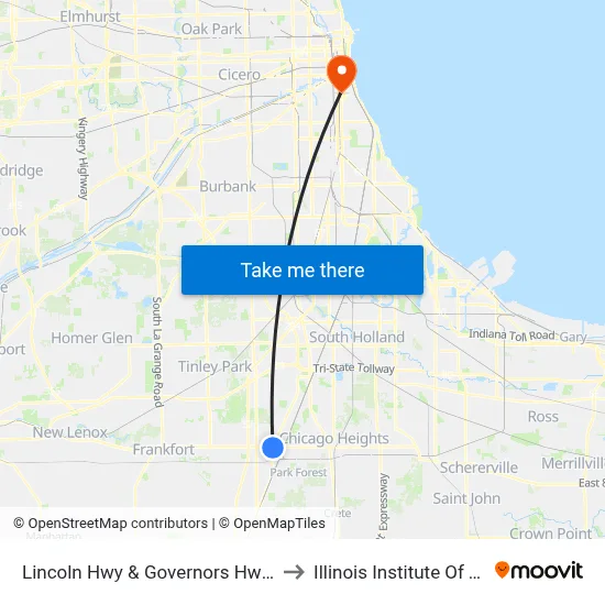 Lincoln Hwy & Governors Hwy/Crawford Ave to Illinois Institute Of Technology map